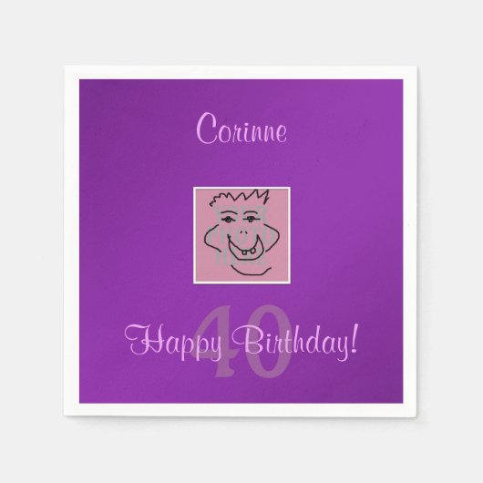 誕生日個人用の写真と文字紫 スタンダードカクテルナプキン (正面)
