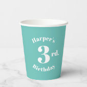 誕生日光ティール（緑がかった色）名前をカスタムする及び数 紙コップ (裏面)