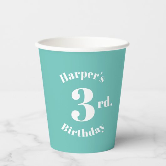 誕生日光ティール（緑がかった色）名前をカスタムする及び数 紙コップ (正面)