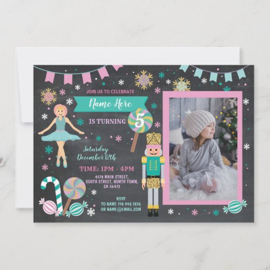 誕生日写真くるみ割りパーティークリスマスバレエ 招待状 (正面)