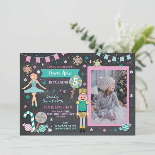 誕生日写真くるみ割りパーティークリスマスバレエ 招待状 (スタンド正面)