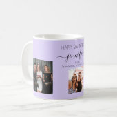 誕生日写真の友人の名前バイオレットラベンダー コーヒーマグカップ (正面左)
