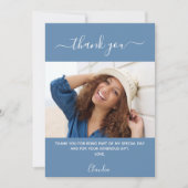 誕生日写真ほこりっぽい青サンキューカード 招待状 (正面)