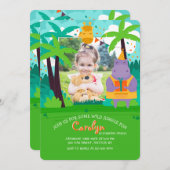 誕生日写真カードとジャングル動物招待状 招待状 (正面/裏面)