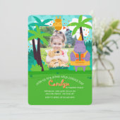 誕生日写真カードとジャングル動物招待状 招待状 (スタンド正面)