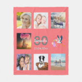 誕生日写真コラージュサンゴ フリースブランケット (正面)