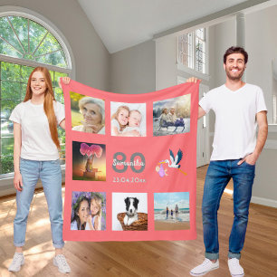 誕生日写真コラージュサンゴ フリースブランケット