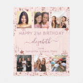 誕生日写真コラージュバラ金ゴールド最高の友達 フリースブランケット (正面)