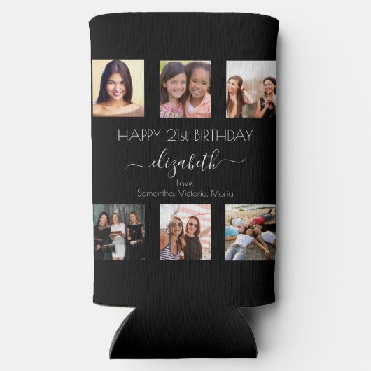 誕生日写真コラージュ白黒最高の友だち スリム缶クーラー (裏面)