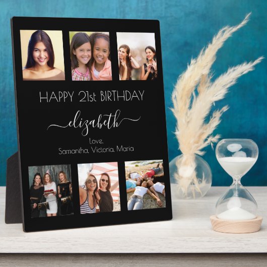 誕生日写真コラージュ白黒最高の友だち フォトプラーク (側面)