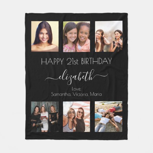 誕生日写真コラージュ白黒最高の友だち フリースブランケット (正面)