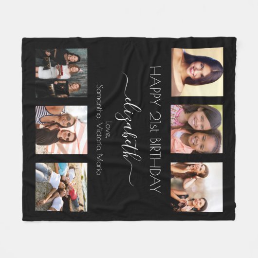 誕生日写真コラージュ白黒最高の友だち フリースブランケット (正面(横))