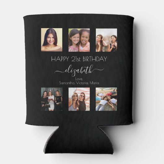 誕生日写真コラージュ白黒最高の友だち 缶クーラー (裏面)