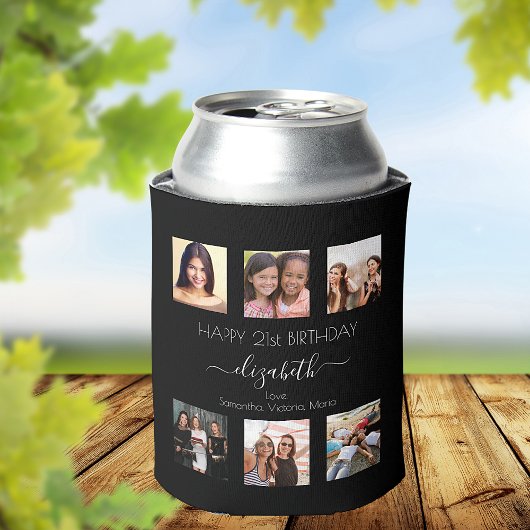 誕生日写真コラージュ白黒最高の友だち 缶クーラー