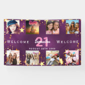 誕生日写真コラージュ紫金ゴールドモノグラム 横断幕 (横)