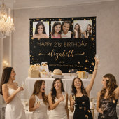 誕生日写真コラージュ ブラック ゴールド 親友 タペストリー