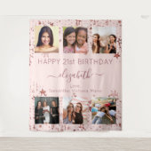 誕生日写真コラージュ ローズゴールド 親友たち タペストリー (正面)
