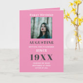 誕生日写真テンプレートエレガントシックピンクグレー カード (黄色い花)