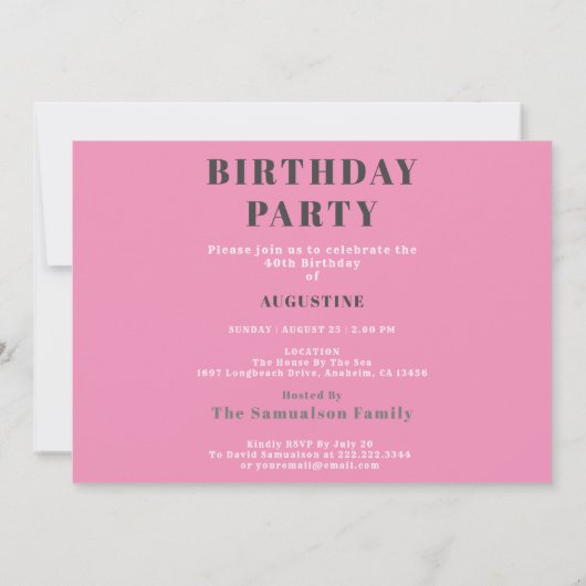 誕生日写真テンプレートエレガントシックピンクグレー 招待状 (裏面)