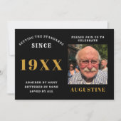 誕生日写真テンプレートシエレガントックブラック金ゴールド 招待状 (正面)