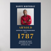 誕生日写真テンプレートシエレガントックブルー金ゴールドポス ポスター (正面)