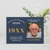 誕生日写真テンプレートシエレガントックブルー金ゴールド 招待状 (スタンド正面)