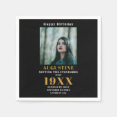 誕生日写真テンプレートシエレガントック金ゴールドブラック スタンダードカクテルナプキン (正面)