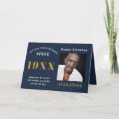 誕生日写真テンプレートタイポグラフィ名青金ゴールド カード (正面)