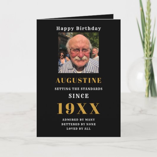 誕生日写真テンプレート名ブラック金ゴールド任意の年 カード (正面)