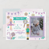 誕生日写真ナツクラッカーピンクのクリスマスバレエ 招待状 (正面/裏面)