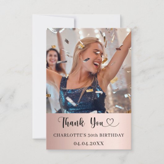 誕生日写真ハートバラ金ゴールド サンキューカード (正面)