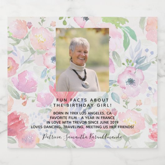 誕生日写真フローラピンクおもしろいファクトbio woman スパークリングワインラベル (シングルラベル)