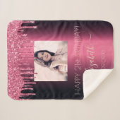 誕生日写真ブルゴーニュグリッターピンクの女の子 シェルパブランケット (正面(横))