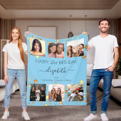 誕生日写真ベビーブルー金ゴールドの友最高の達 フリースブランケット