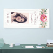 誕生日写真ホワイトローズ金ゴールドグリッターフローラ 横断幕 (トレードショー)