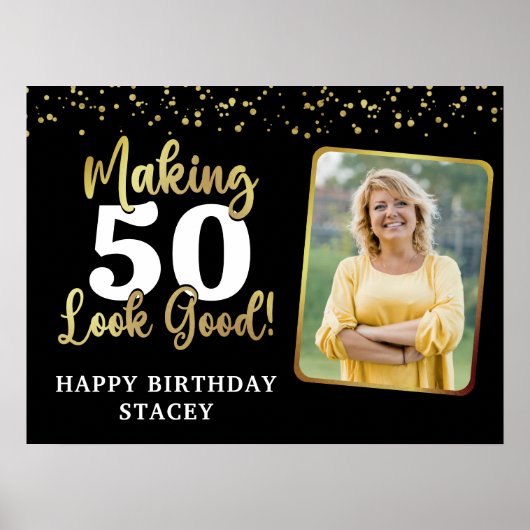 誕生日写真メイキングAGE良い黒い金ゴールド ポスター (正面)