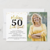 誕生日写真メイキングAGE良い黒い金ゴールド 招待状 (正面)