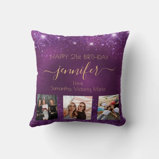 誕生日写真最高の友人紫の名前BFF クッション (裏面)