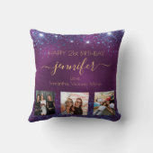 誕生日写真最高の友達パープルブルー金ゴールド名 クッション (裏面)