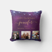 誕生日写真最高の友達パープルブルー金ゴールド名 クッション (正面)