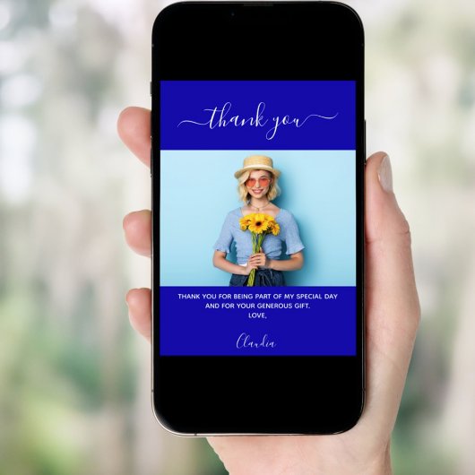 誕生日写真王室の青サンキューカード 招待状