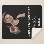 誕生日写真白黒モダン男 シェルパブランケット (正面(横))