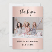 誕生日写真 ローズゴールド サンクスカード 招待状 (正面)