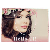 誕生日写真hello 21バラ金ゴールドグリッター ラージペーパーバッグ (裏面)