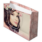 誕生日写真hello 21バラ金ゴールドグリッター ラージペーパーバッグ (正面アングル)