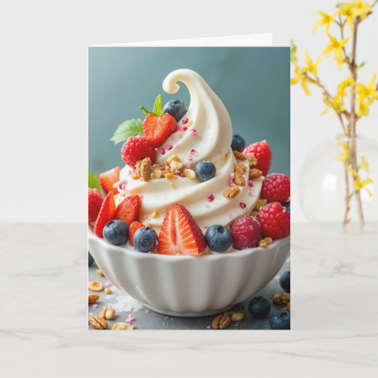誕生日凍っていヨーグルトと果実 カード (黄色い花)
