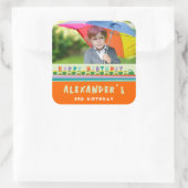 誕生日列車のギフトの好意カスタムラベルシール スクエアシール (バッグ)