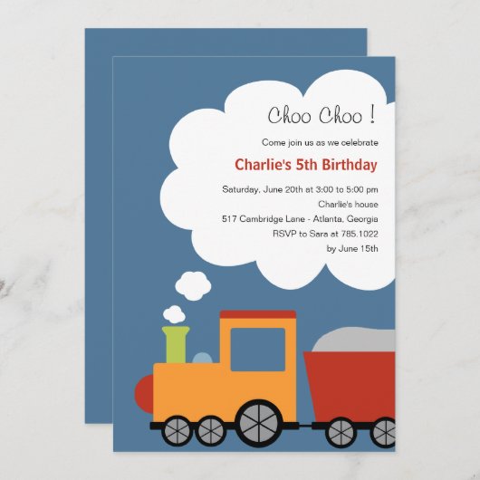 誕生日列車パーティの招待状 招待状 (正面/裏面)