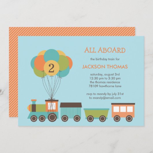 誕生日列車誕生日パーティーの招待 招待状 (正面/裏面)