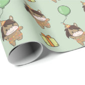 誕生日動物かわいい馬子供への誕生日パーティー ラッピングペーパー (ロールコーナー)